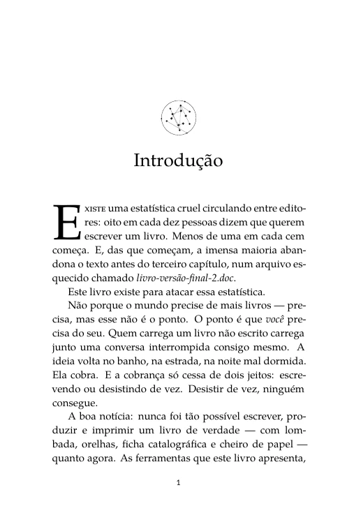 Abertura de capítulo com letra capitular e texto justificado com hifenização.
